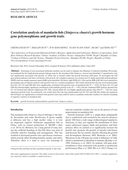 Siniperca Chuatsi) Growth Hormone Gene Polymorphisms and Growth Traits