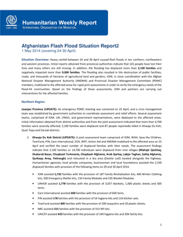 Afghanistan Flash Flood Situation Report2 1 May 2014 (Covering 24-30 April)