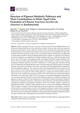 Structure of Pigment Metabolic Pathways and Their Contributions to White Tepal Color Formation of Chinese Narcissus Tazetta Var