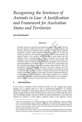 Recognising the Sentience of Animals in Law: a Justification and Framework for Australian States and Territories