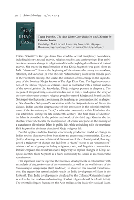 314 | Asian Ethnology 73/1–2 • 2014 Teena Purohit, the Aga Khan Case