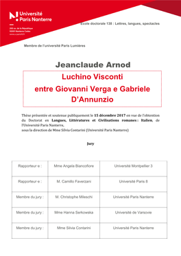 Luchino Visconti Entre Giovanni Verga E Gabriele D'annunzio Jeanclaude