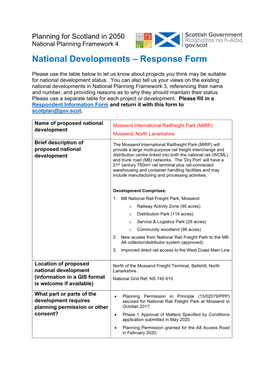 National Developments – Response Form
