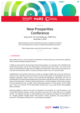 New Prosperities Conference Sciences Po, 27 Rue St Guillaume, 75007 Paris December 3, 2019