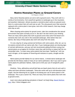 Native Hawaiian Plants As Groundcovers