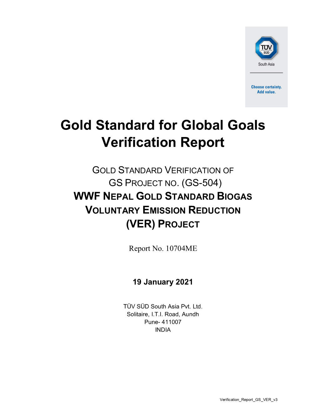 Gold Standard for Global Goals Verification Report