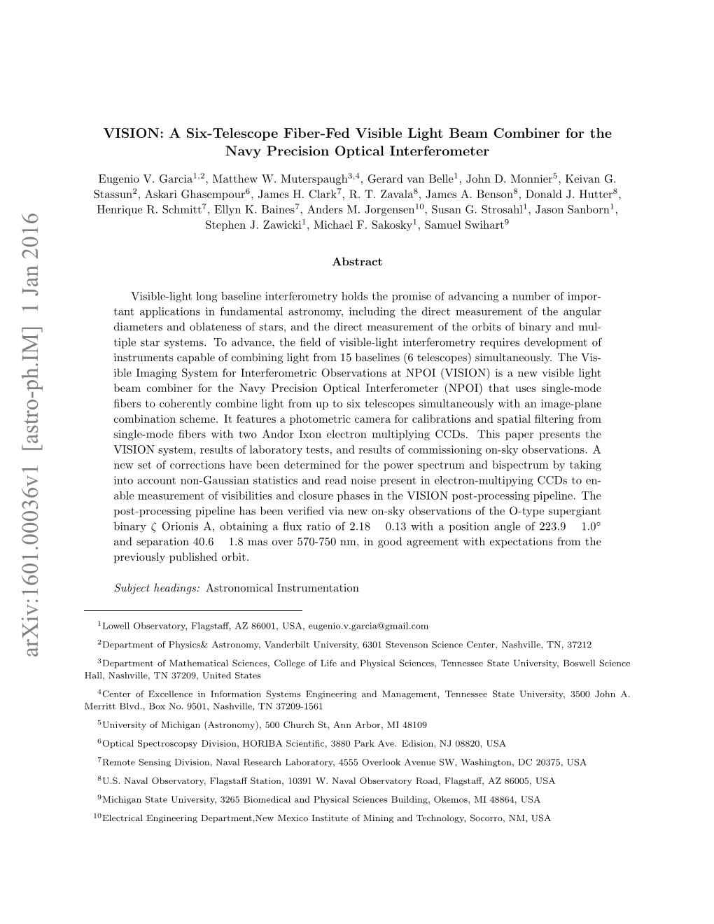 VISION: a Six-Telescope Fiber-Fed Visible Light Beam Combiner For