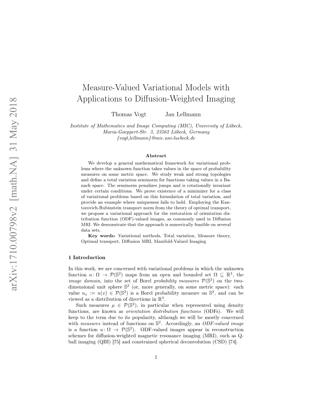 Measure-Valued Variational Models with Applications to Diffusion