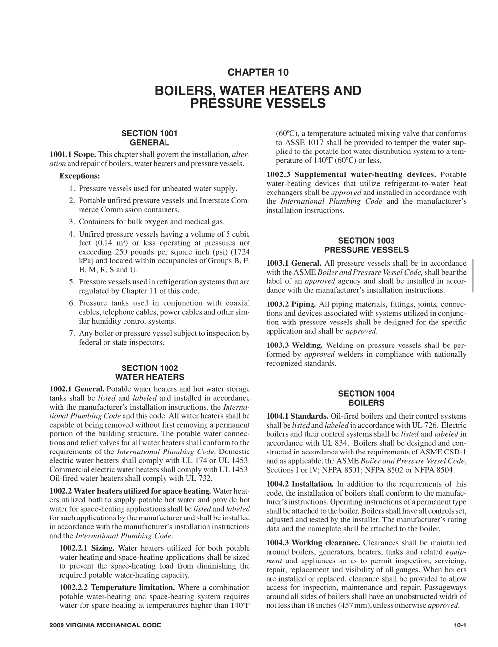 Chapter 10 Boilers, Water Heaters and Pressure Vessels