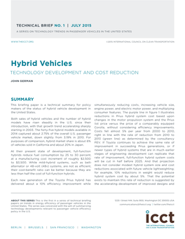 Hybrid Vehicles Technology Development and Cost Reduction