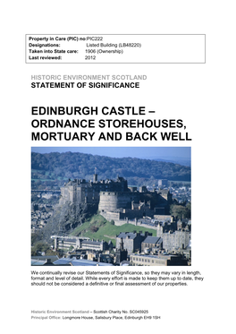 Edinburgh Castle – Ordnance Storehouses, Mortuary and Back Well