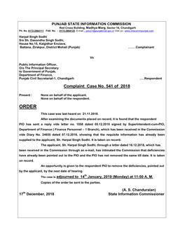 Complaint Case No. 541 of 2018