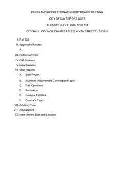 Parks and Recreation Advisory Board Meeting City
