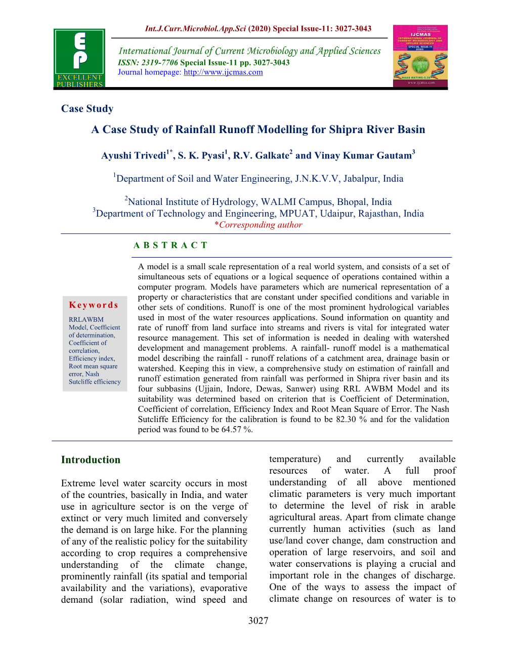 A Case Study of Rainfall Runoff Modelling for Shipra River Basin