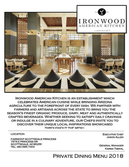 Ironwood American Kitchen Event Menu