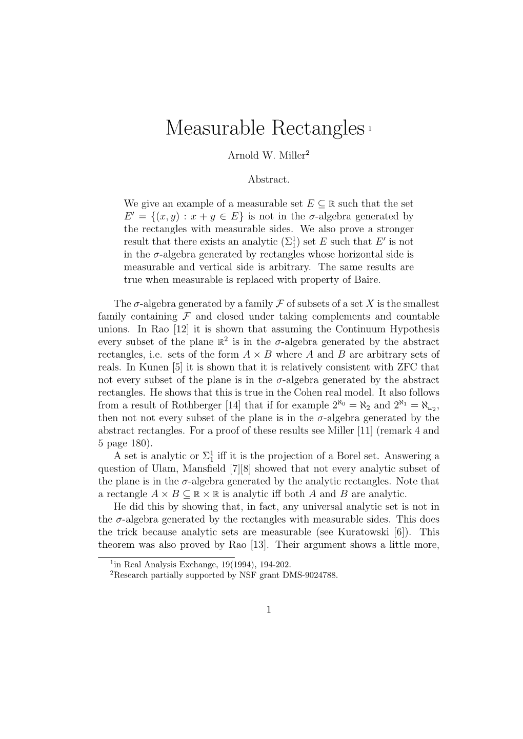 Measurable Rectangles1