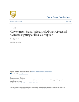 Government Fraud, Waste, and Abuse: a Practical Guide to Fighting Official Corruption Randy J