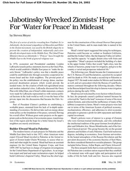 Jabotinsky Wrecked Zionists' Hope for 'Water for Peace' in Mideast