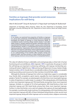 Families As Ingroups That Provide Social Resources: Implications for Well-Being