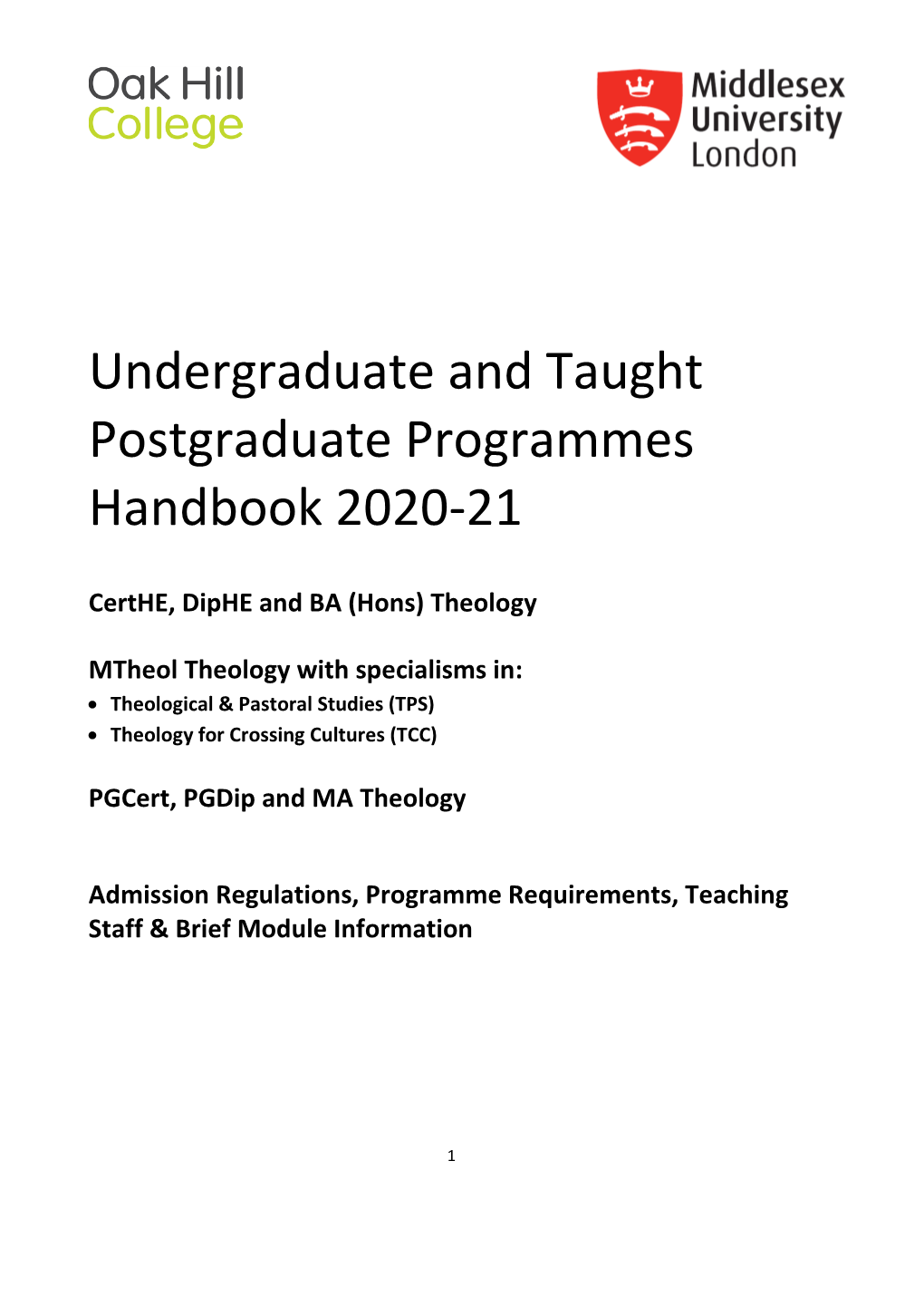 Undergraduate and Taught Postgraduate Programmes Handbook 2020-21
