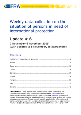 Weekly Data Collection on the Situation of Persons in Need of International Protection