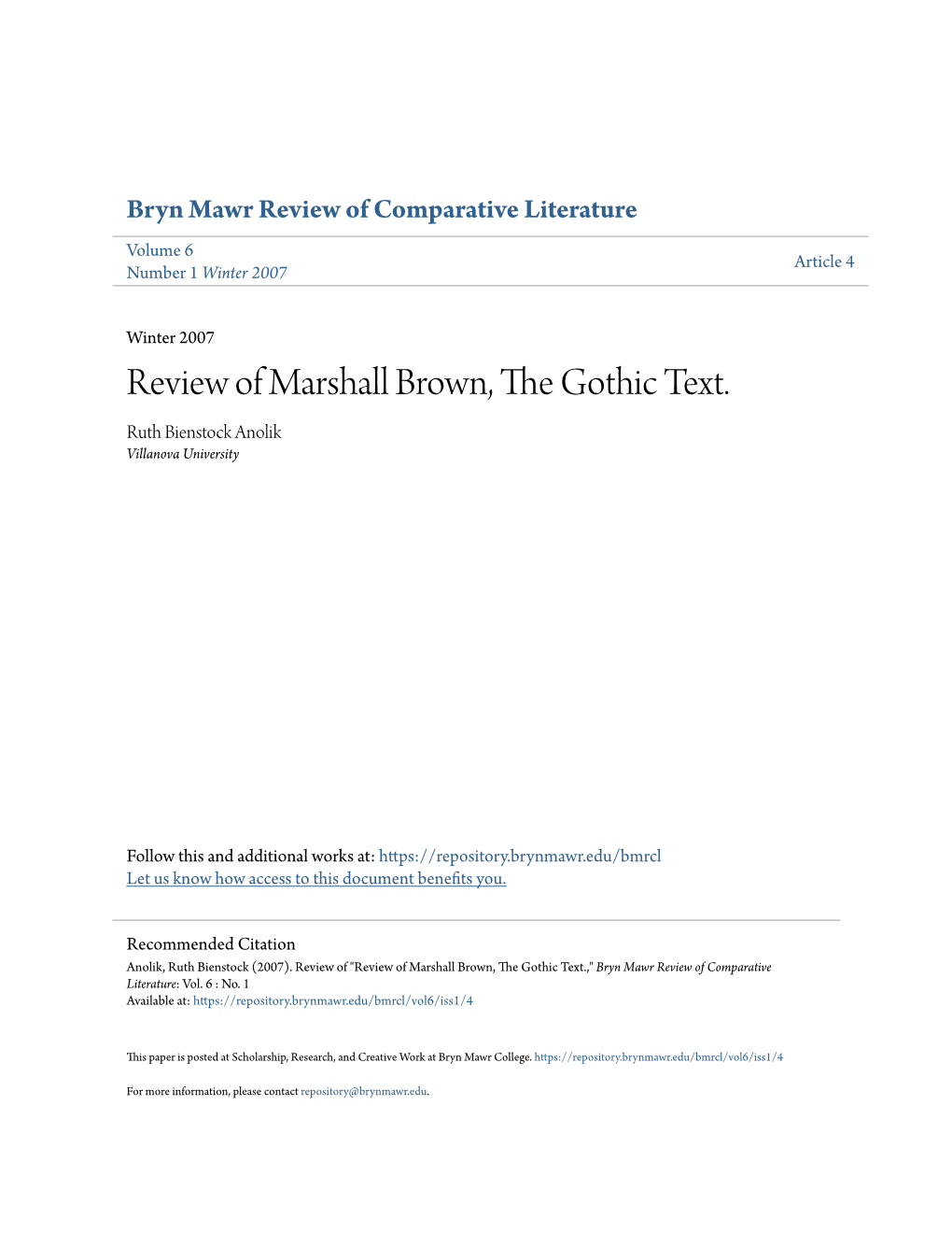 Review of Marshall Brown, the Gothic Text