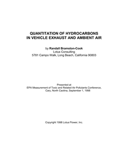 Quantitation of Hydrocarbons in Vehicle Exhaust and Ambient Air