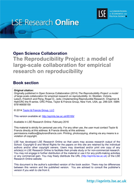 The Reproducibility Project: a Model of Large-Scale Collaboration for Empirical Research on Reproducibility