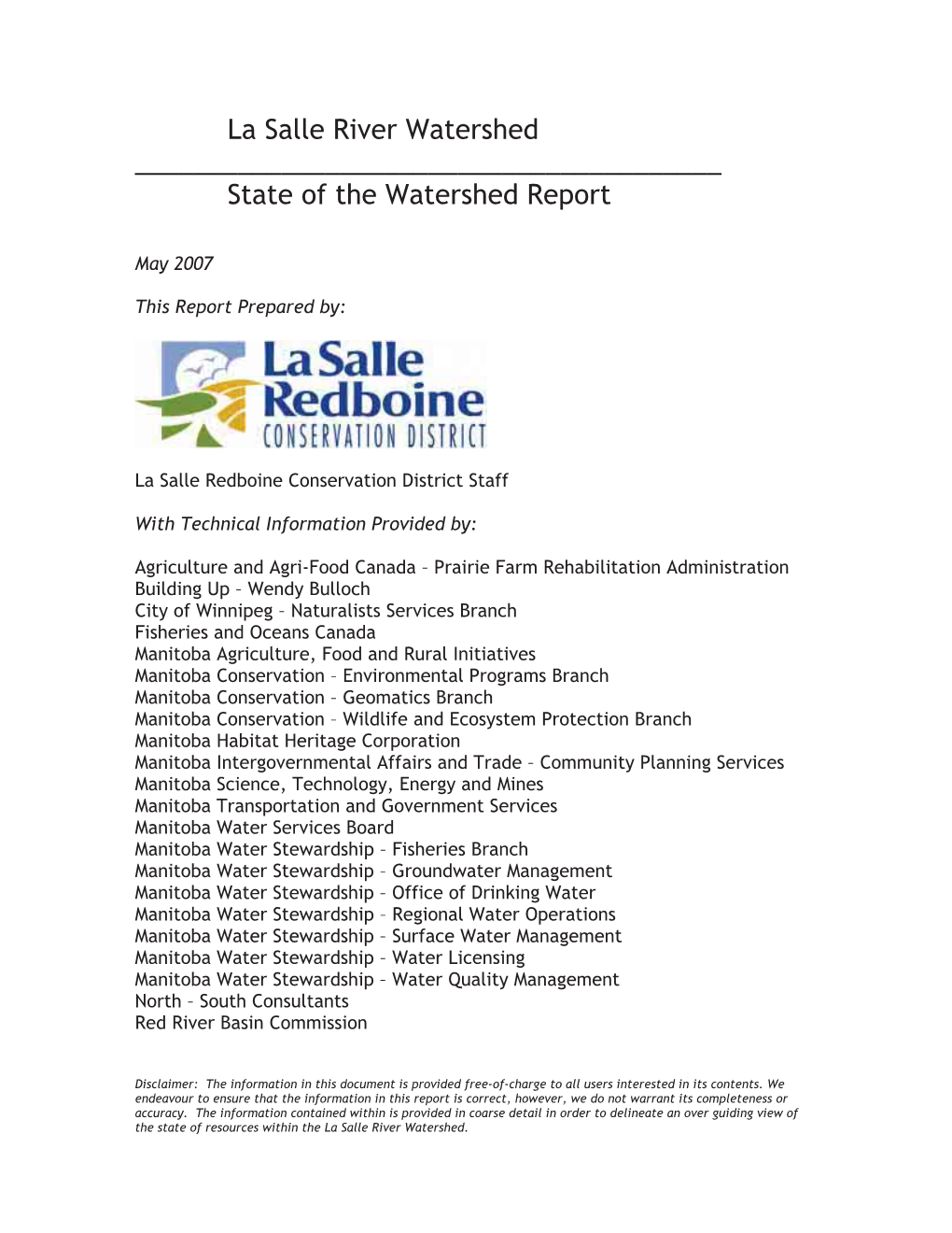 La Salle River Watershed ______State of the Watershed Report