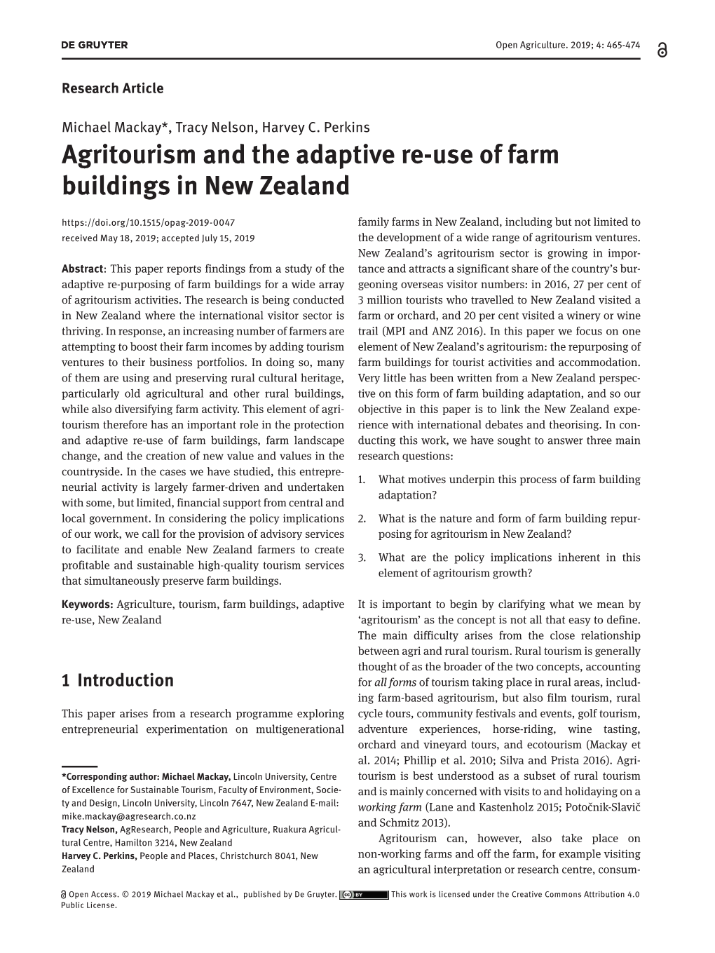 Agritourism and the Adaptive Re-Use of Farm Buildings in New Zealand