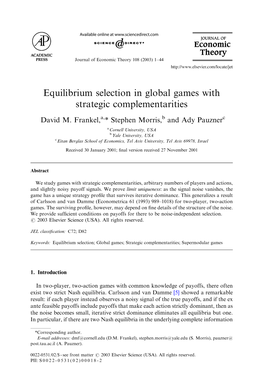 Equilibrium Selection in Global Games with Strategic Complementarities