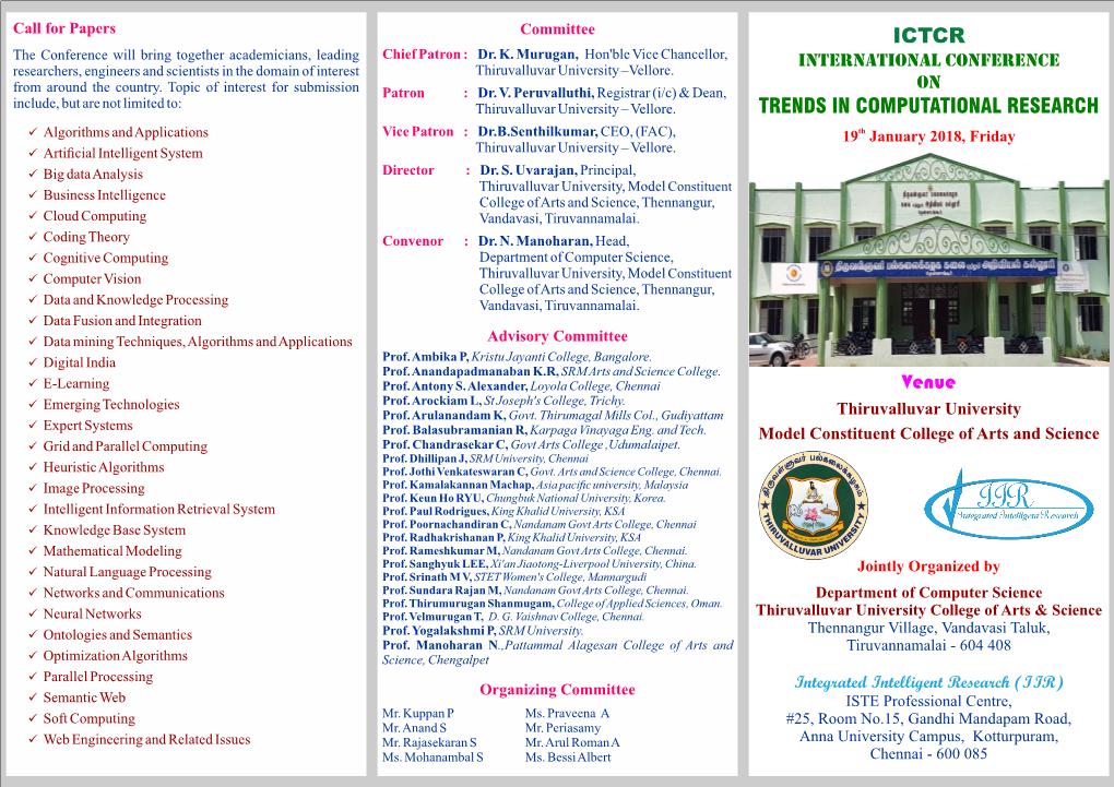 New ICTCR-Thiruvalluvar University Conference