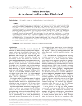 Theistic Evolution: an Incoherent and Inconsistent Worldview?