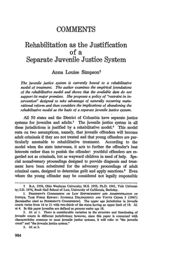 Rehabilitation As the Justification of a Separate Juvenile Justice System