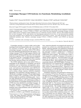 Cynomolgus Macaque CYP4 Isoforms Are Functional, Metabolizing Arachidonic Acid