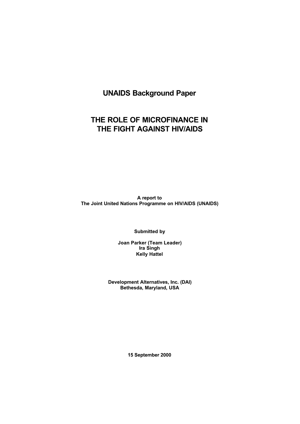 UNAIDS Background Paper the ROLE of MICROFINANCE