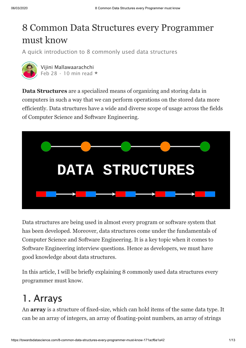 1. Arrays an Array Is a Structure of Fixed-Size, Which Can Hold Items of the Same Data Type