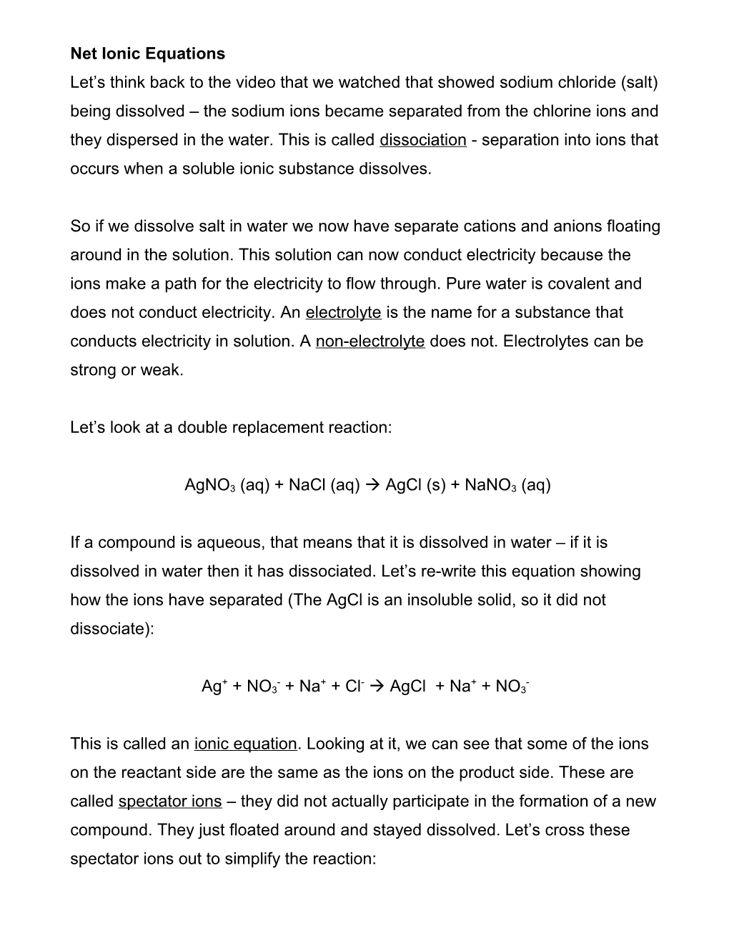 Net Ionic Equations