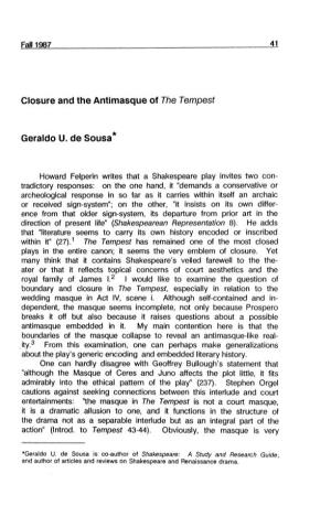 Closure and the Antimasque of the Tempest Geraldo U. De Sousa*