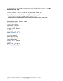 Prey Body Size and Anthropogenic Resource Depression: the Decline of Prehistoric Fishing at Chelechol Ra Orrak, Palau Christina