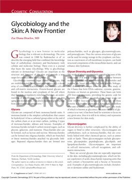 Glycobiology and the Skin: a New Frontier Zoe Diana Draelos, MD
