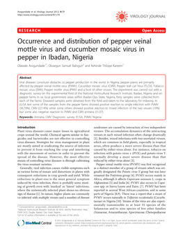 Occurrence and Distribution of Pepper Veinal Mottle Virus and Cucumber