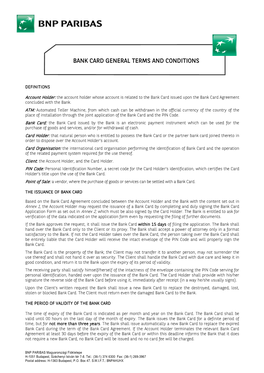 Bank Card General Terms and Conditions