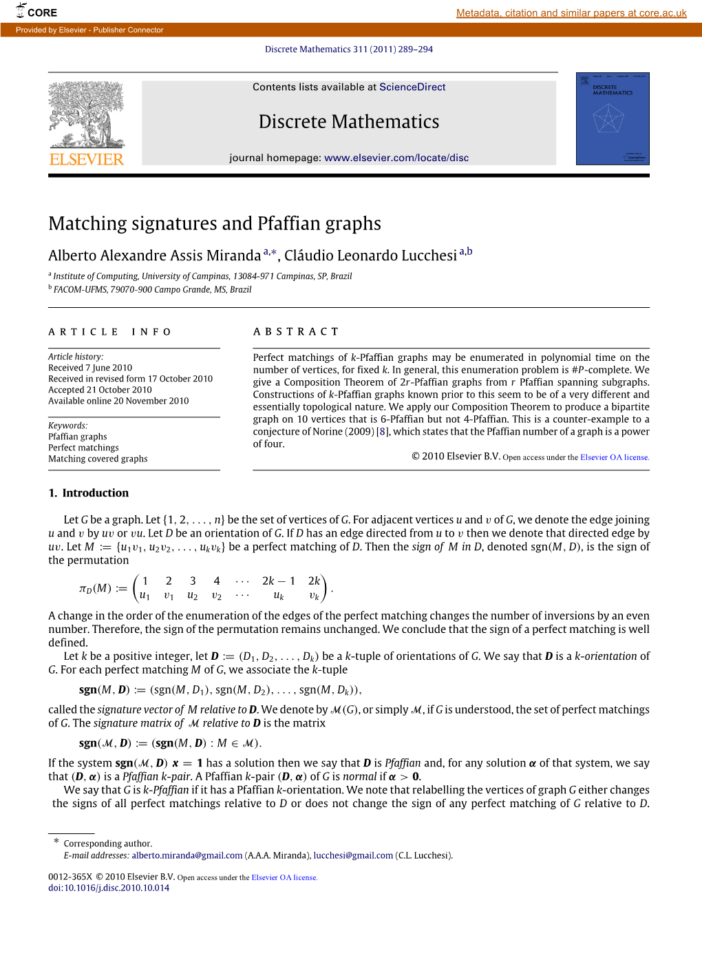 Matching Signatures and Pfaffian Graphs