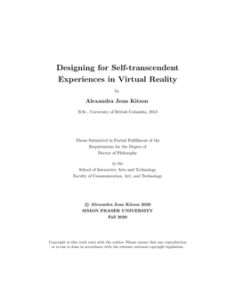 Designing for Self-Transcendent Experiences in Virtual Reality