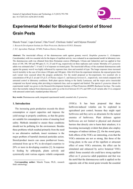 Experimental Model for Biological Control of Stored Grain Pests