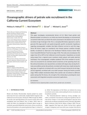Oceanographic Drivers of Petrale Sole Recruitment in the California Current Ecosystem