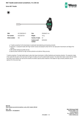 495 T-Handle Socket Wrench Screwdrivers, 10 X 230 Mm