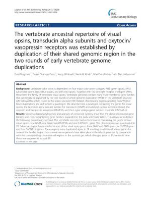The Vertebrate Ancestral Repertoire of Visual Opsins, Transducin Alpha Subunits and Oxytocin/ Vasopressin Receptors Was Establis