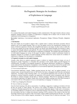 On Pragmatic Strategies for Avoidance of Explicitness in Language